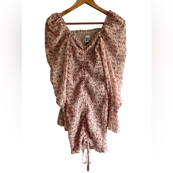 Princess Polly Azure Floral Mini Dress Shirred Babydoll Size 2 - Picture 2 of 5